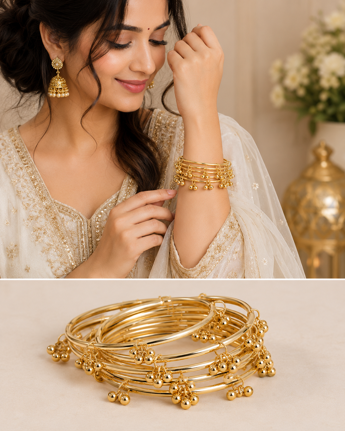 Gold Plated Charm Bangle Set for Women
